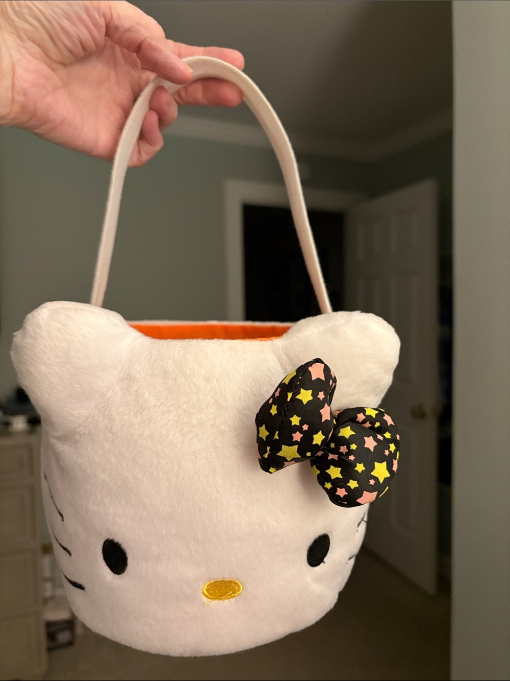Plush White Hello Kitty-Themed Kids trick or treat bucket
